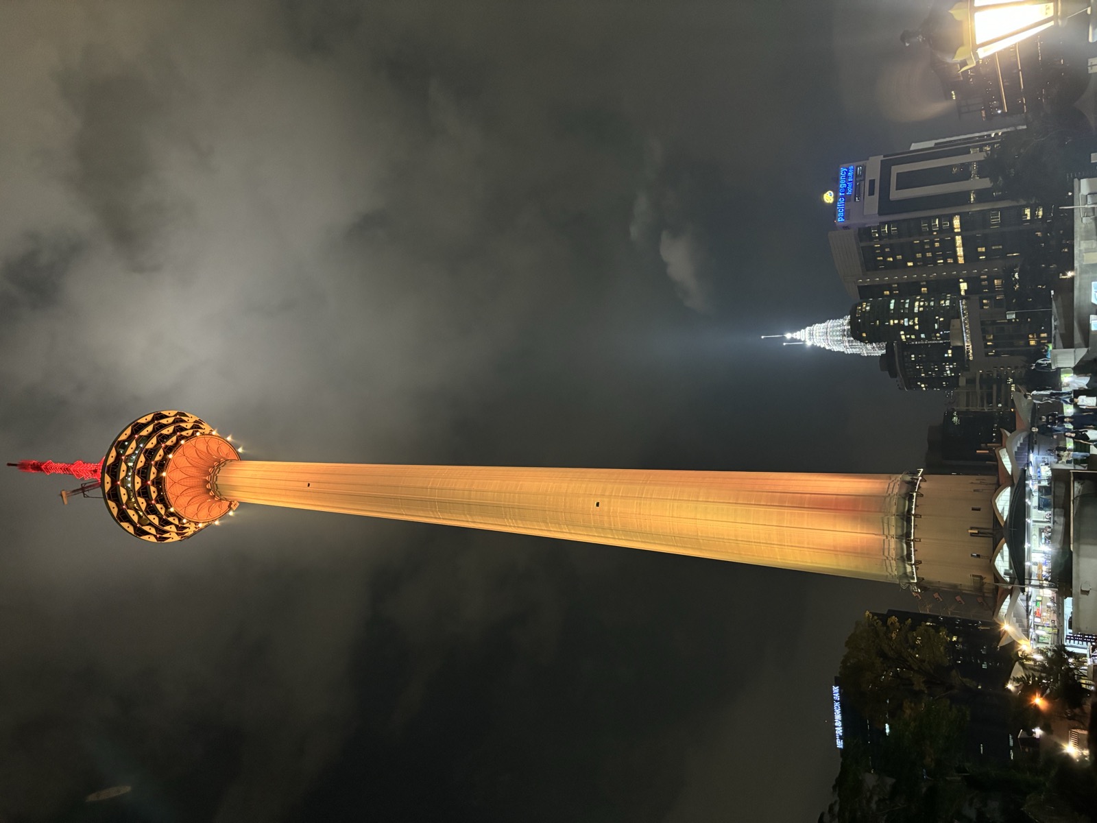 KL Tower at night from Hop-on Hop-off bus